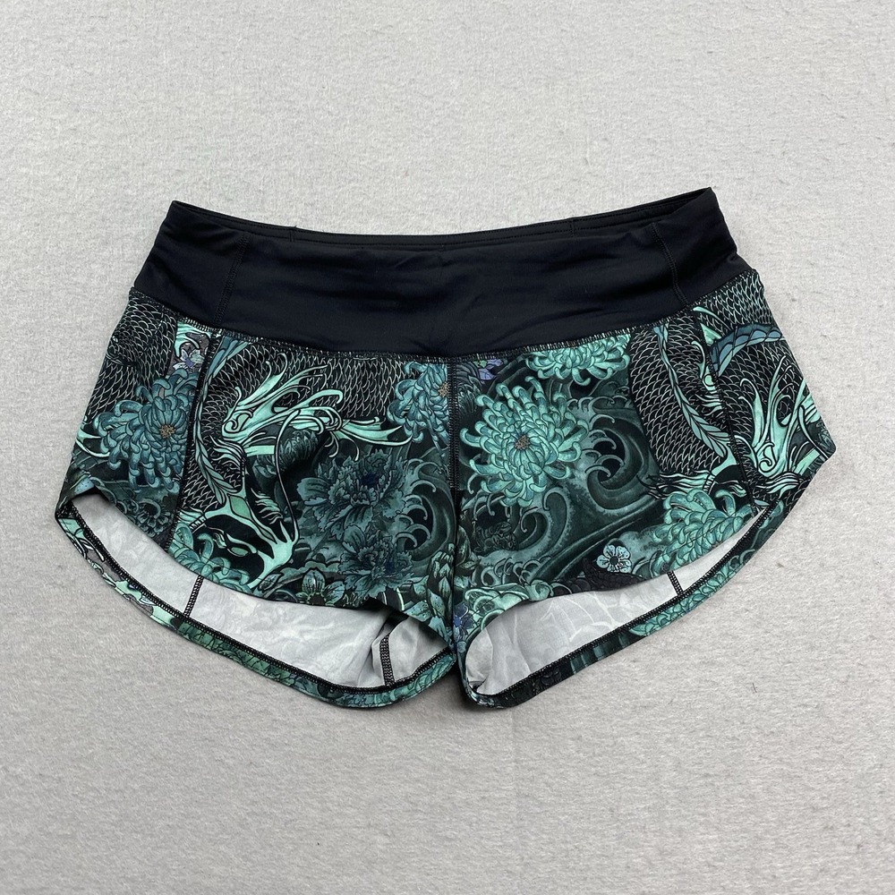 Lululemon Speed Up Shorts Women 4 Memoir Green Floral Lined Athletic Running Gym